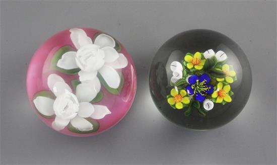 Two lampwork glass paperweights; 7cm